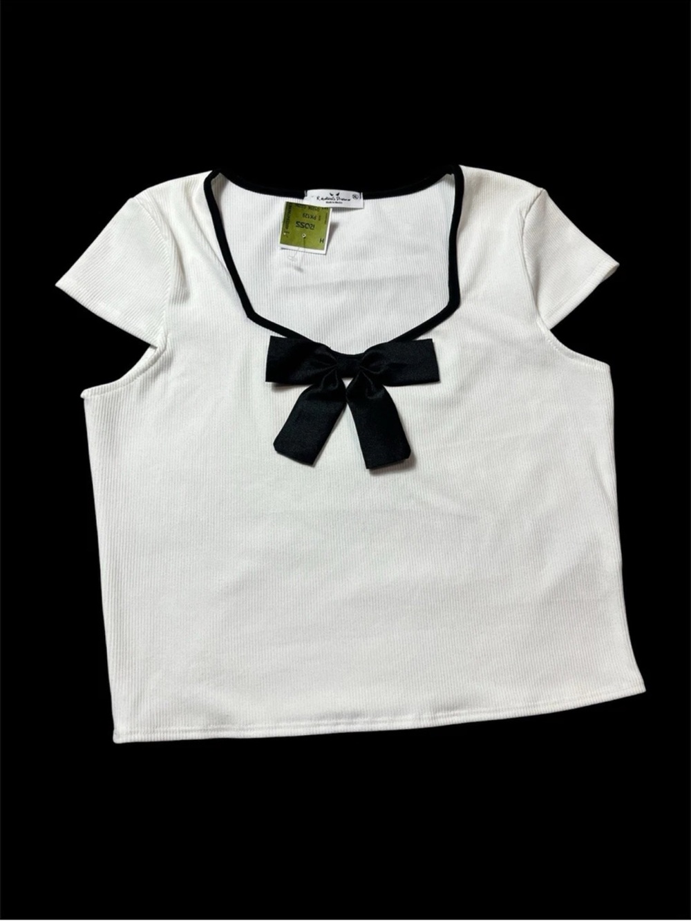 Juniors Rebellious Dreamer White Black Bow Cap Sleeve Top XL